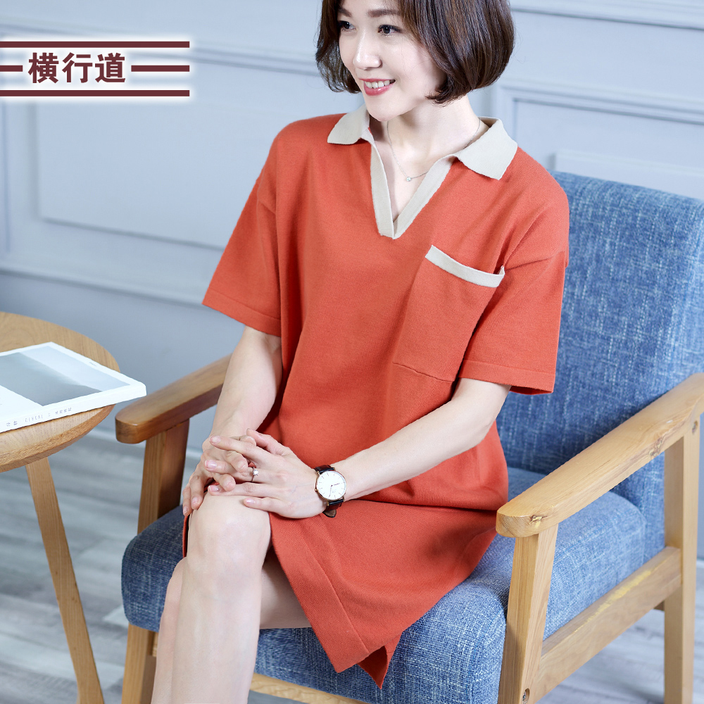 2025新款连衣裙五分袖女士针织衫纯色V领中袖中长款宽松大码秋装