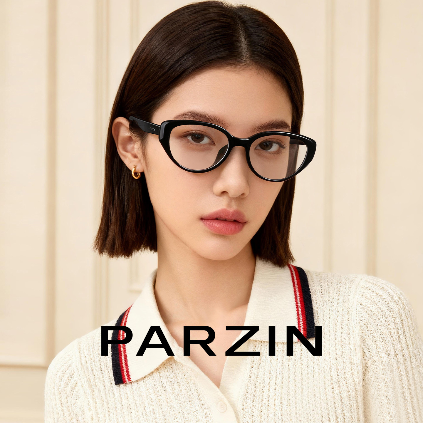 帕森轻盈TR黑框眼镜女复古猫眼修颜镜架可配度数近视镜PZ3105