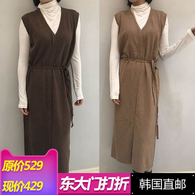 韩国东大门代购chic马甲背心针织 秋冬女 中长款羊毛无袖开衫百搭