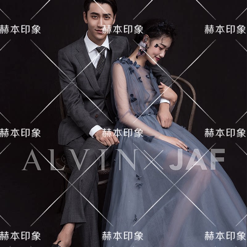 展会新款时尚主题婚纱影楼结婚照情侣写真复古蓝灰色长袖齐地礼服|ruв категории Женская одежда, Cвадебные платья, свадебное платье - от Buy2taobao.com для оказания профессиональной услуги покупки агента Taobao