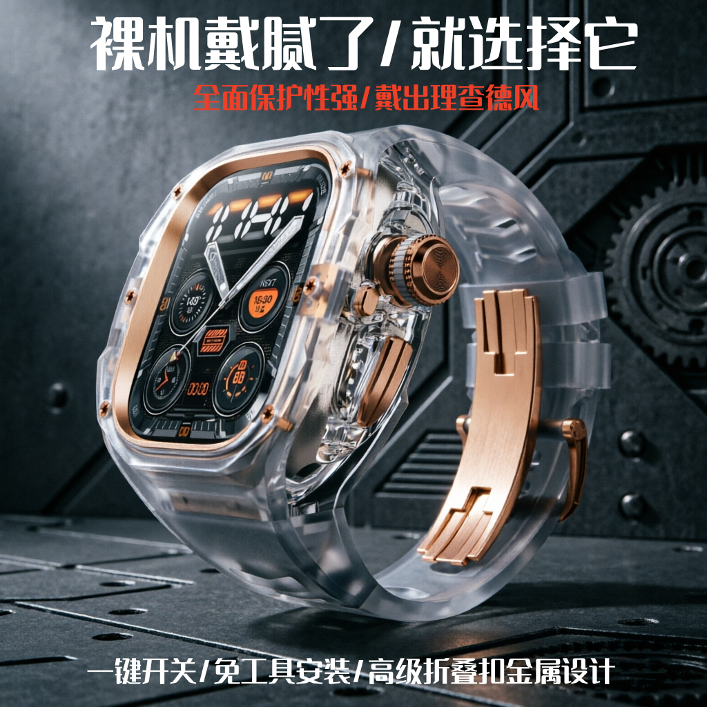 适用ULTRA3苹果手表改装高级感理查风一体表带保护壳WatchUltra2 - 实物图