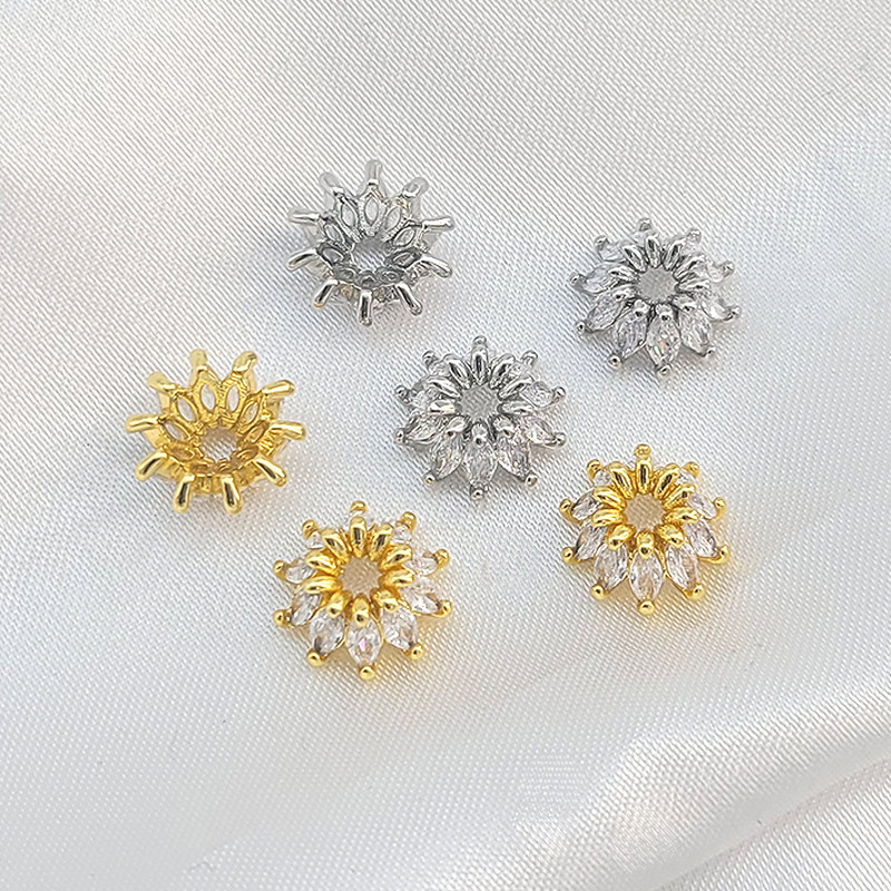 18K包金保色镶马眼锆莲花花托隔珠手工diy串珍珠手链项链饰品配件