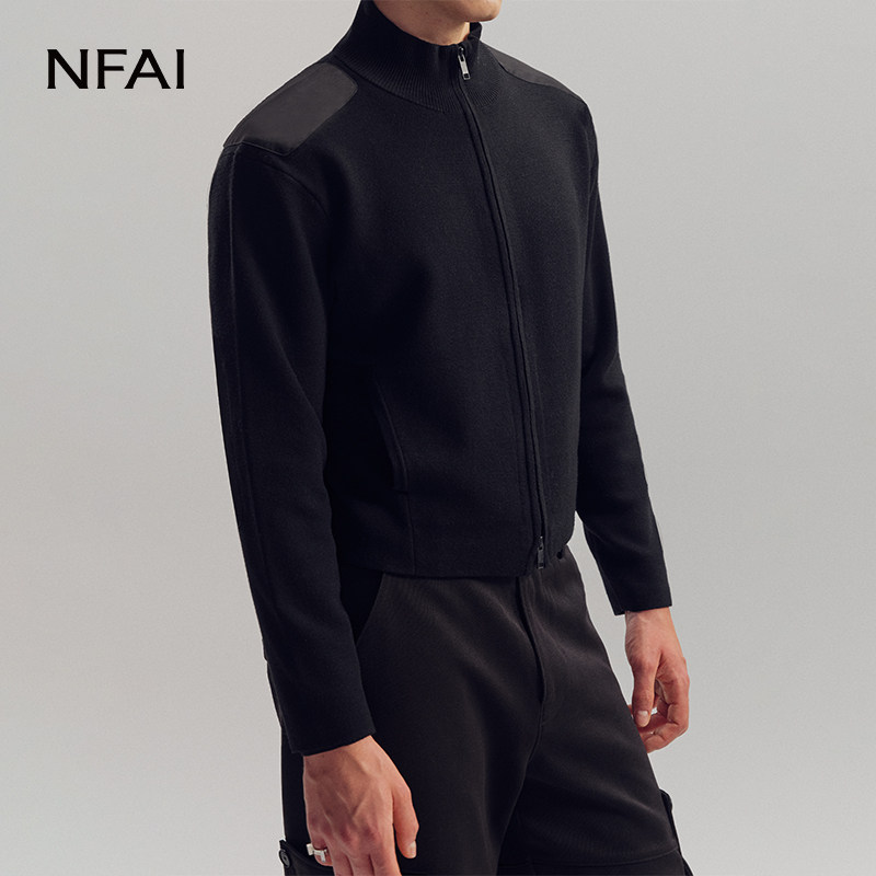 NFAI 贴布拉链针织外套 羊毛桑蚕丝 l 宽松版型 l 缎感贴布