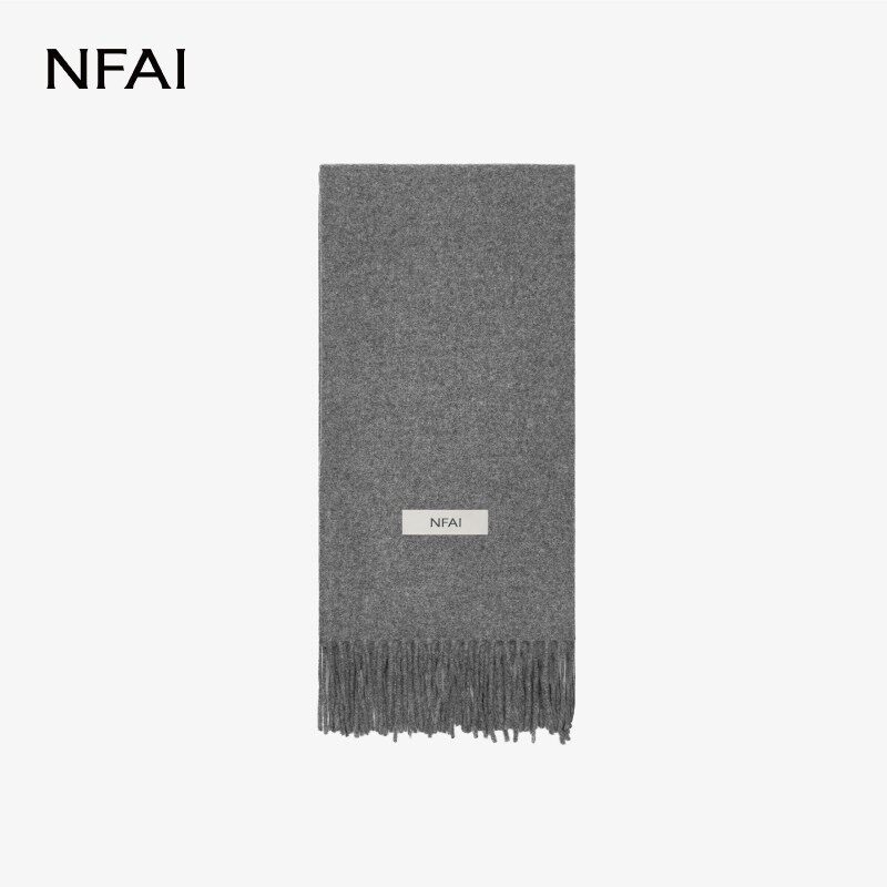 NFAI 黑/灰 流苏羊毛围巾 初剪羊毛/软糯舒适 / 百搭好系