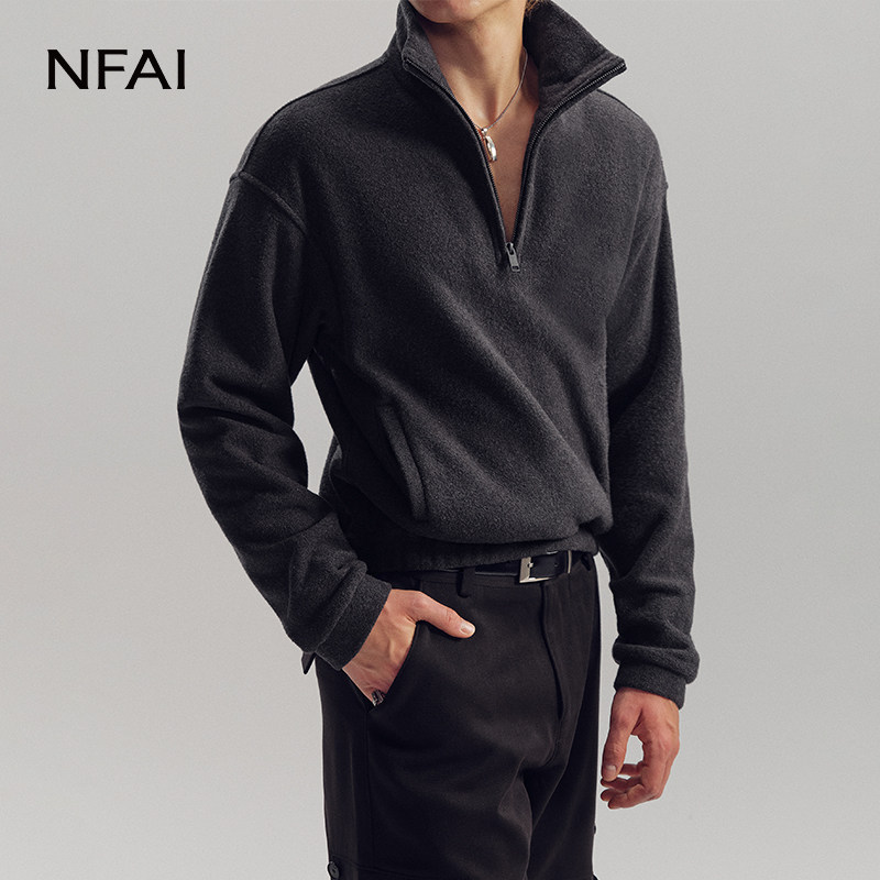 NFAI 半拉链立领卫衣  绒呢肌理 l 力量廓形 l 特调领口