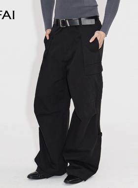 NFAI 黑/绿/沙M51工装水洗长裤 进口面料/堆积不踩/宽松廓形