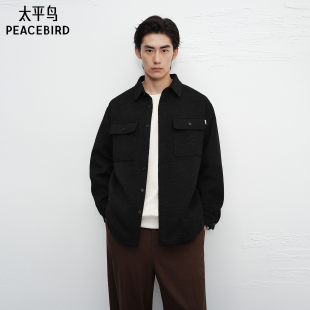 外穿式 冬季 宽松外套潮流撞色刺绣翻领衬衣外套 衬衫 太平鸟男装