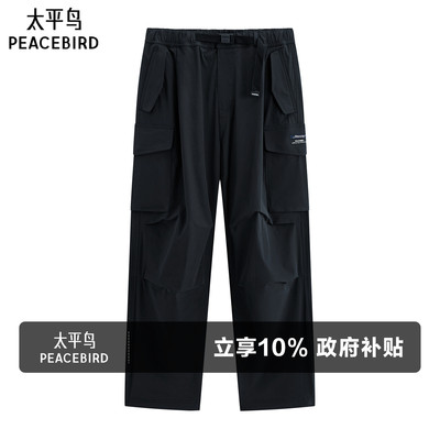 太平鸟男装字母刺绣休闲裤秋季潮流工装裤时尚直筒裤青年