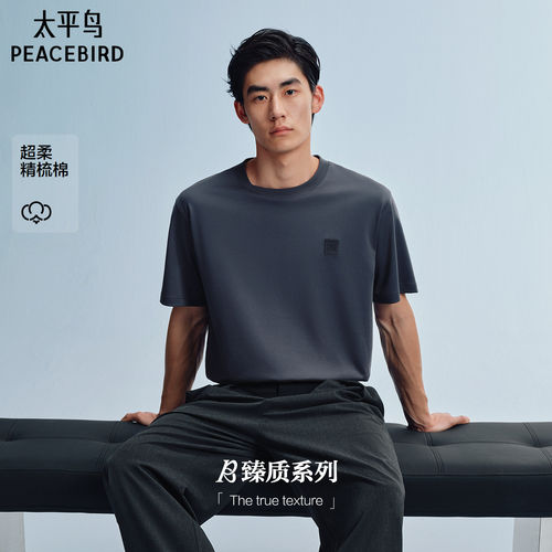 太平鸟男装纯色小标短袖T恤2026夏新款情侣纯色打底衫圆领半袖潮