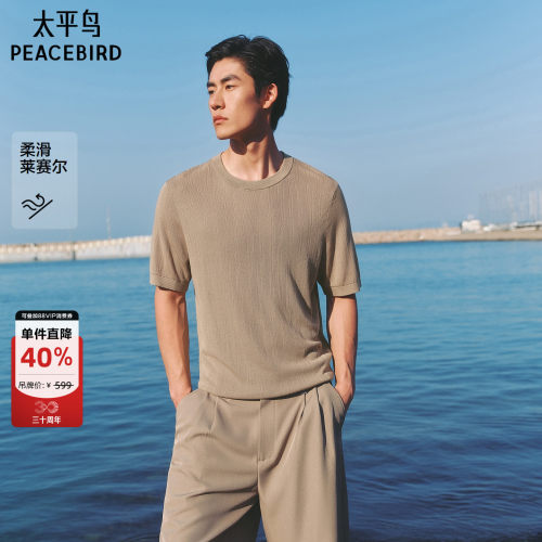 太平鸟男装 质感针织肌理T恤2026夏季新款老钱风透气短袖舒适上衣