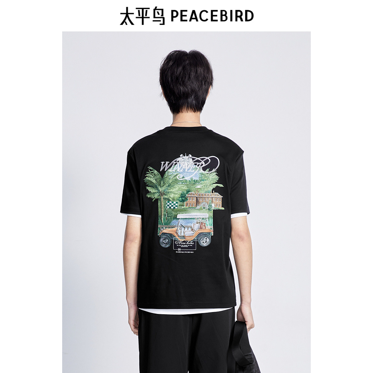 太平鸟男装 夏季刺绣宽松休闲短袖T恤潮牌男士美式度假风上衣
