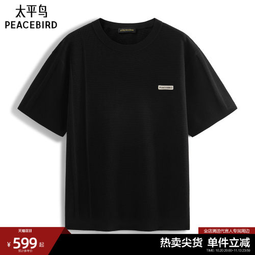 太平鸟男装圆领针织T恤新款透气老钱风短袖B1EEG216F
