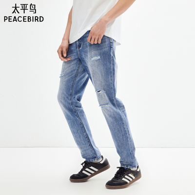太平鸟男装 休闲牛仔裤男年秋季美式复古牛仔裤蓝休闲男士长裤潮