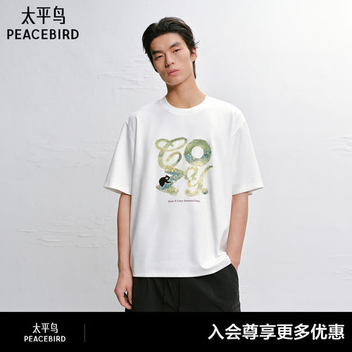 【商场同款】太平鸟男装重磅印花T夏新款情侣装体恤衫B2CNG2256#