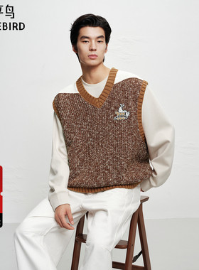 【商场同款】太平鸟男装 休闲毛衫刺绣毛背心男士毛衣 B2ECF4121