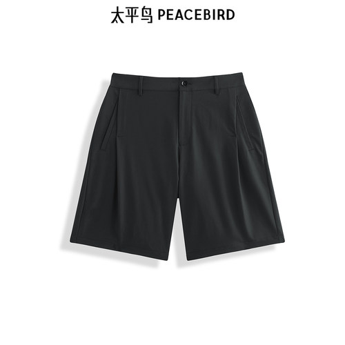 太平鸟男装宽松休闲裤夏季黑色直筒中短裤时尚基础裤子