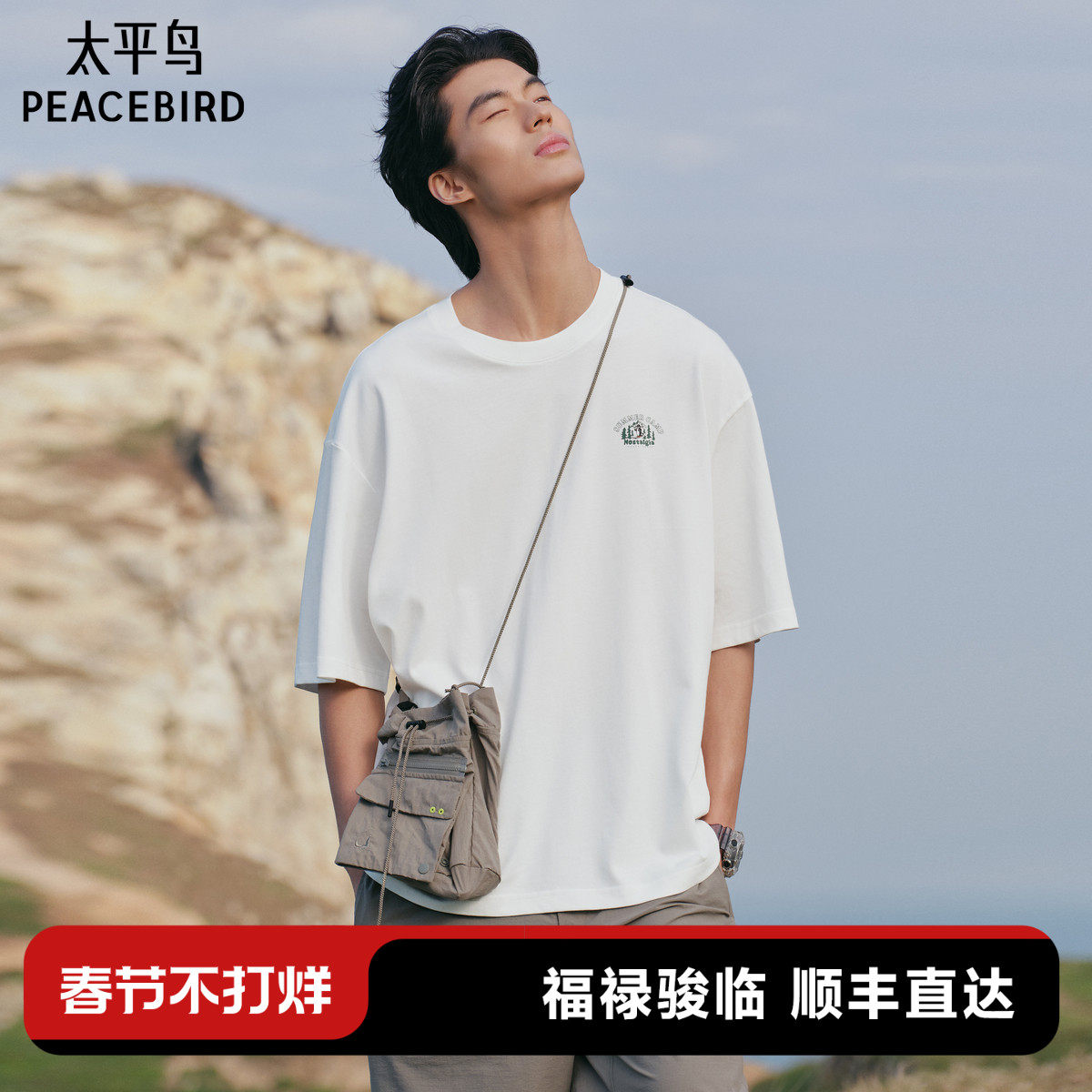 【重磅】太平鸟男装圆领立体印花短袖T恤2025春新款情侣潮牌体恤
