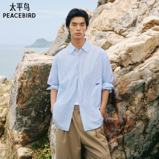 男士 长袖 纯棉衬衫 太平鸟男装 衬衫 时尚 潮流外穿式 上衣男 休闲衬衫