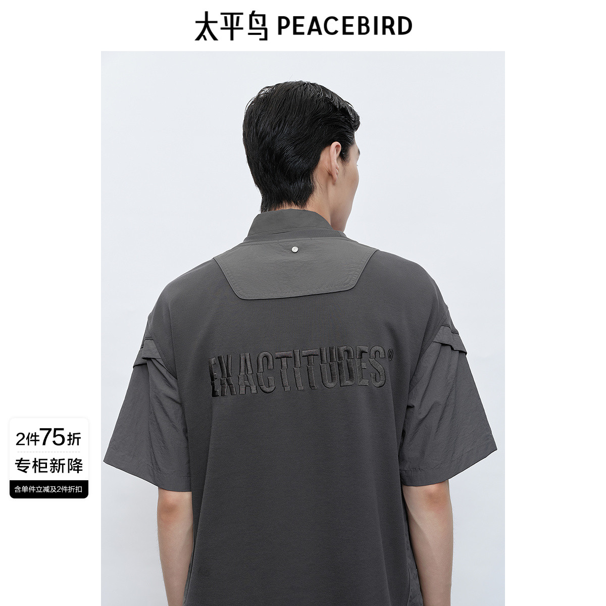 【商场同款】太平鸟男装T恤25夏季新款阔版重磅刺绣潮 B2CNF2D10