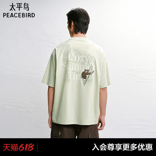 【商场同款】太平鸟男装T恤26夏季索罗那休闲印绣短袖 B2CNG2261#