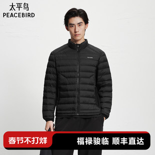 太平鸟男装 黑色羽绒服冬季保暖防寒服轻薄立领羽绒外套