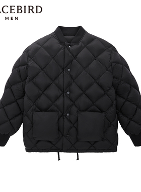 太平鸟男装 潮流日系棒球领棉服黑色棉衣男B1ABD4V11