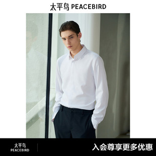 太平鸟男装长袖翻领衬衫秋季修身刺绣商务时尚打底衬衣
