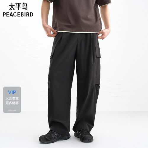 【商场同款】太平鸟男装字母刺绣休闲裤新款工装阔腿裤B2GLG2276
