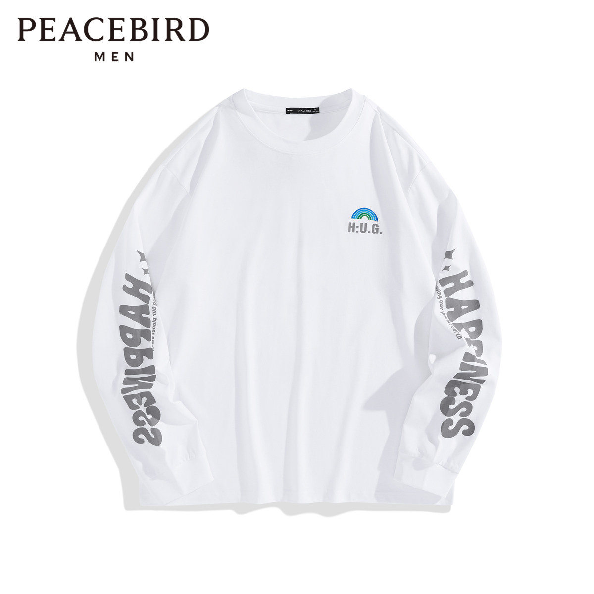 【商场同款】太平鸟男装 潮流白色印花长袖T恤宽松长袖 B2DCD1326