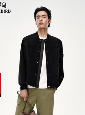 【商场同款】太平鸟男装肌理提花夹克新款pu皮拼接外套B1BCF3321