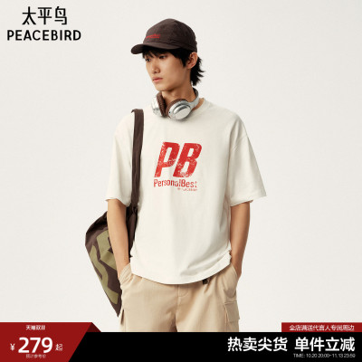 太平鸟男装 Personal Best By PEACEBIRD专柜圆领宽松短袖T恤
