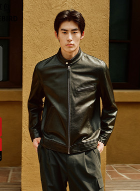 【锋度皮衣】太平鸟男装绵羊皮夹克新款真皮立领外套B1BDF4F06