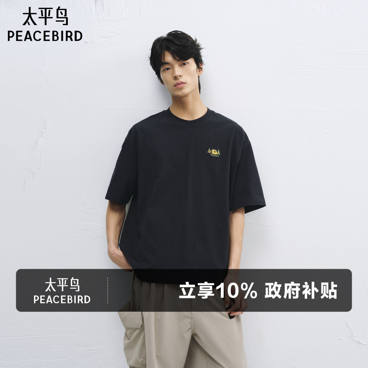 【重磅】太平鸟男装圆领刺绣短袖T恤25夏新款宽松体恤衫潮牌半袖