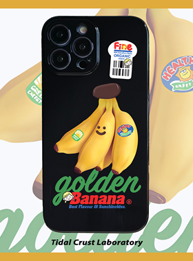 卡通香蕉潮流黄色情侣黑色亮面手机壳适用苹果15nova10华为p50E/mate40小米13opporeno9vivo荣耀80iPhone14