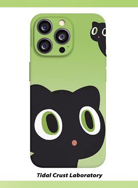 可爱卡通黑色猫咪绿色菲林二合一手机壳适用苹果17nova14华为p70mate60小米15opporen14ovivo荣耀300iPhone16