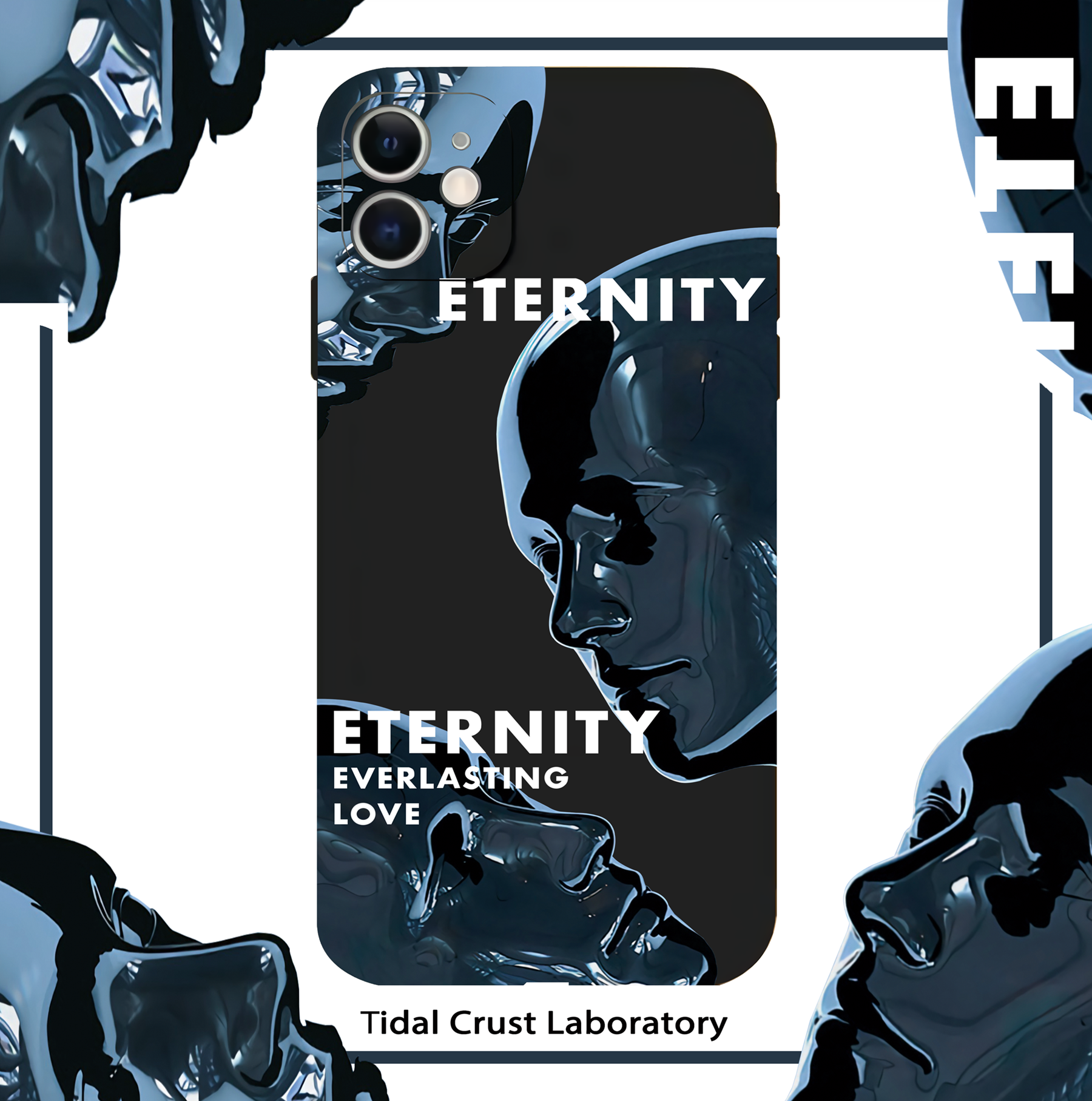 黑色赛博朋克水银人头全包手机壳