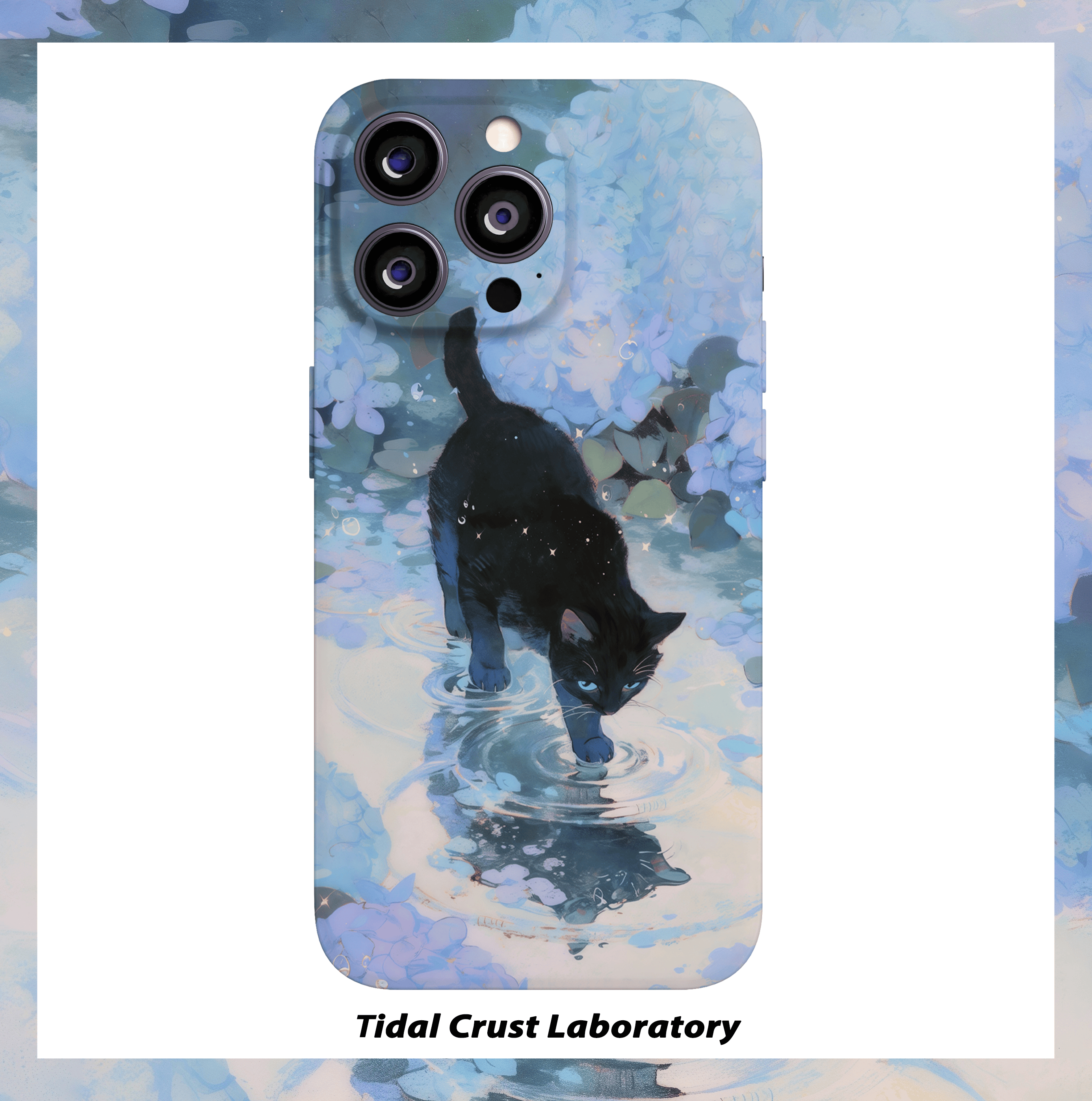 油画蓝色花朵可爱小猫菲林二合一手机壳适用苹果17nova14华为p70mate60小米15opporen14ovivo荣耀300iPhone16