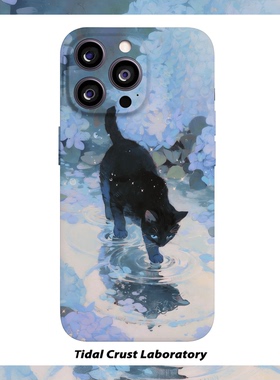 油画蓝色花朵可爱小猫菲林二合一手机壳适用苹果17nova14华为p70mate60小米15opporen14ovivo荣耀300iPhone16