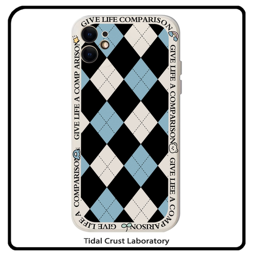 液态硅胶蓝色棋盘格子全包手机壳