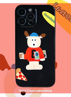 卡通小狗简笔画简约可爱黑色亮面软壳适用苹果15nova10华为p50E/mate40小米13opporeno9vivo荣耀80iPhone14