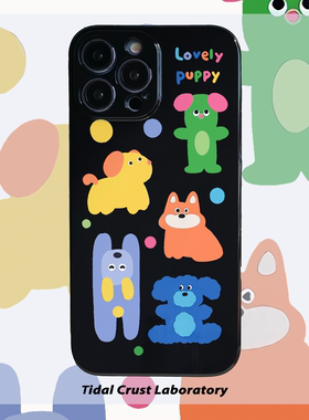 黑色亮面卡通手绘插画简笔画卡通手机壳适用苹果15nova10华为p50E/mate40小米13opporeno9vivo荣耀80iPhone14