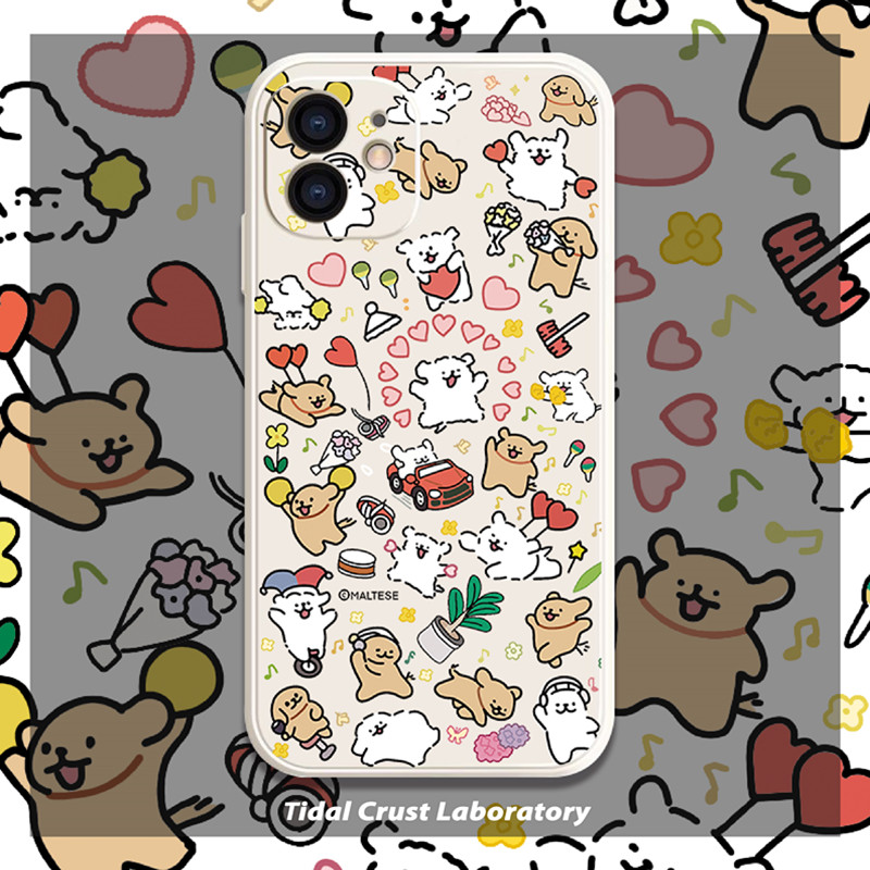 卡通可爱小狗简笔画puppy液态硅胶全包手机壳适用苹果15nova10华为p60mate60小米13renovivo荣耀80iPhone14