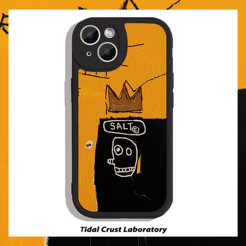 卡通黑黄撞色油画炫酷小羊皮全包手机壳适用苹果15nova12华为p70mate60小米14opporen12ovivo荣耀200iPhone14