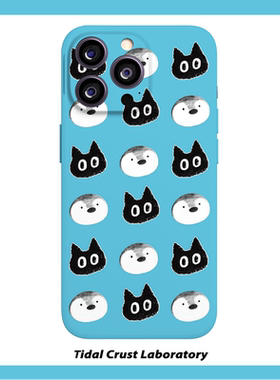 可爱的猫咪与企鹅蓝色菲林二合一手机壳适用苹果17nova14华为p70mate60小米15opporen14ovivo荣耀300iPhone16