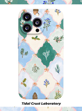 清新棋盘格花朵复古绿菲林二合一手机壳适用苹果17nova14华为p70mate60小米15opporen14ovivo荣耀300iPhone16