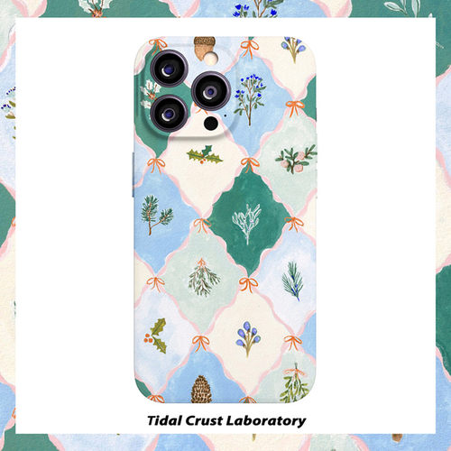 清新棋盘格花朵复古绿菲林二合一手机壳适用苹果17nova14华为p70mate60小米15opporen14ovivo荣耀300iPhone16