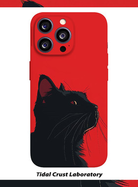 可爱酷酷黑猫高级红色菲林二合一手机壳适用苹果17nova14华为p70mate60小米15opporen14ovivo荣耀300iPhone16