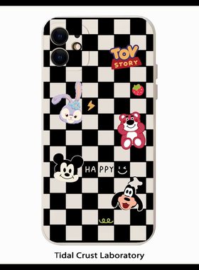 白色液态硅胶棋盘格子小怪兽手机壳适用苹果17nova14华为p70mate70小米15opporeno14vivo30荣耀300iPhone15