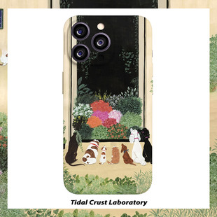 可爱狗狗围观风景油画菲林二合一手机壳适用苹果17nova14华为p70mate60小米15opporen14ovivo荣耀300iPhone16