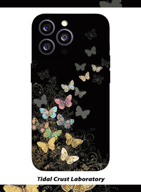 化蝶飞舞黑色绚烂蝴蝶菲林二合一手机壳适用苹果17nova14华为p70mate60小米15opporen14ovivo荣耀300iPhone16